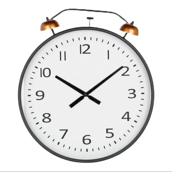 Industrial Metal Twin Bell 28” Decorative Wall Clock NWT